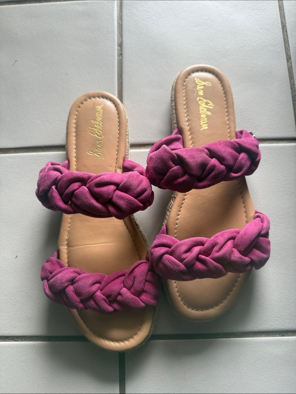 Sam Edelman Braided Double-Strap Slide Sandals in Magenta